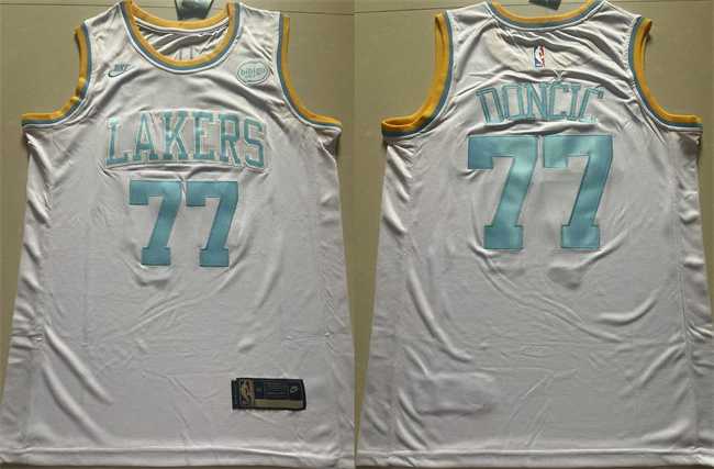 Mens Los Angeles Lakers #77 Luka Doncic White 2025 Classic Edition Stitched Basketball Jersey
